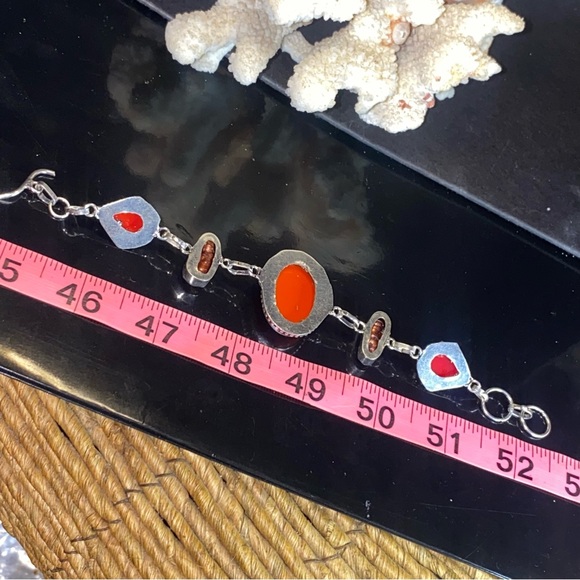 Italian Coral + Biwa Pearl vintage handcrafted multi-gem bracelet - Picture 7 of 7